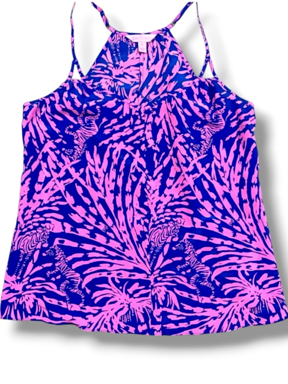 Lilly Pulitzer Rory 100% Silk Tank Rollin In The Grass Zebra Print Blue Pink XS